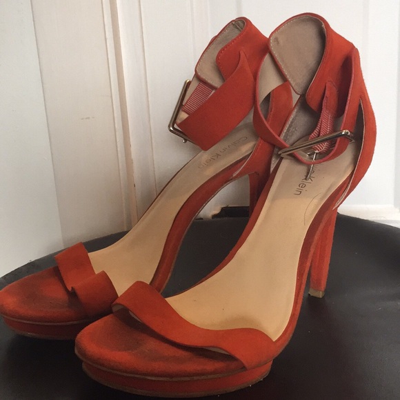 CALVIN KLEIN orange “Vivian” ankle strap heels 5 - Picture 1 of 4